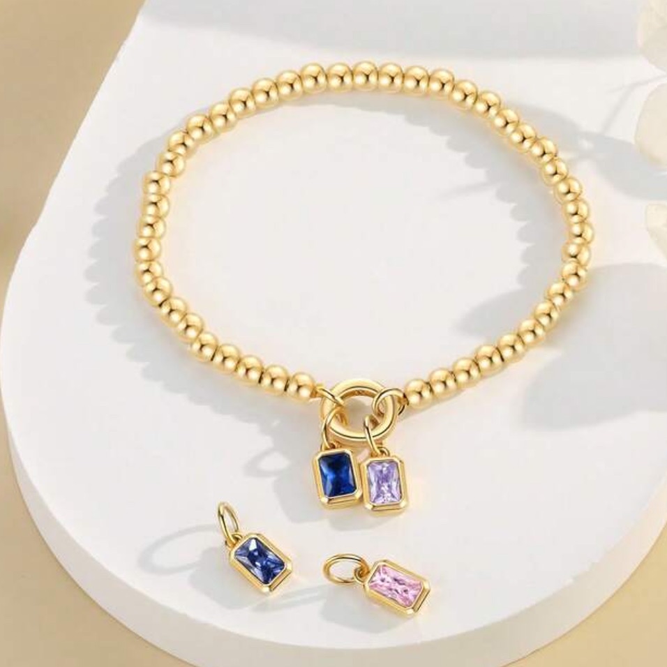Gold Beaded Birthstone Bracelet